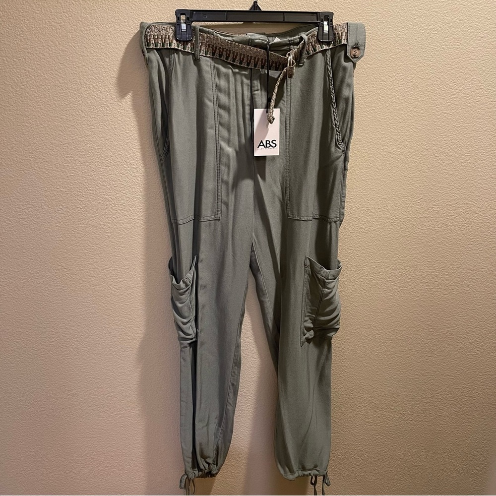 ABS Allen Schwartz Green Cargo Pants with Ankle Drawstrings and Braided Belt